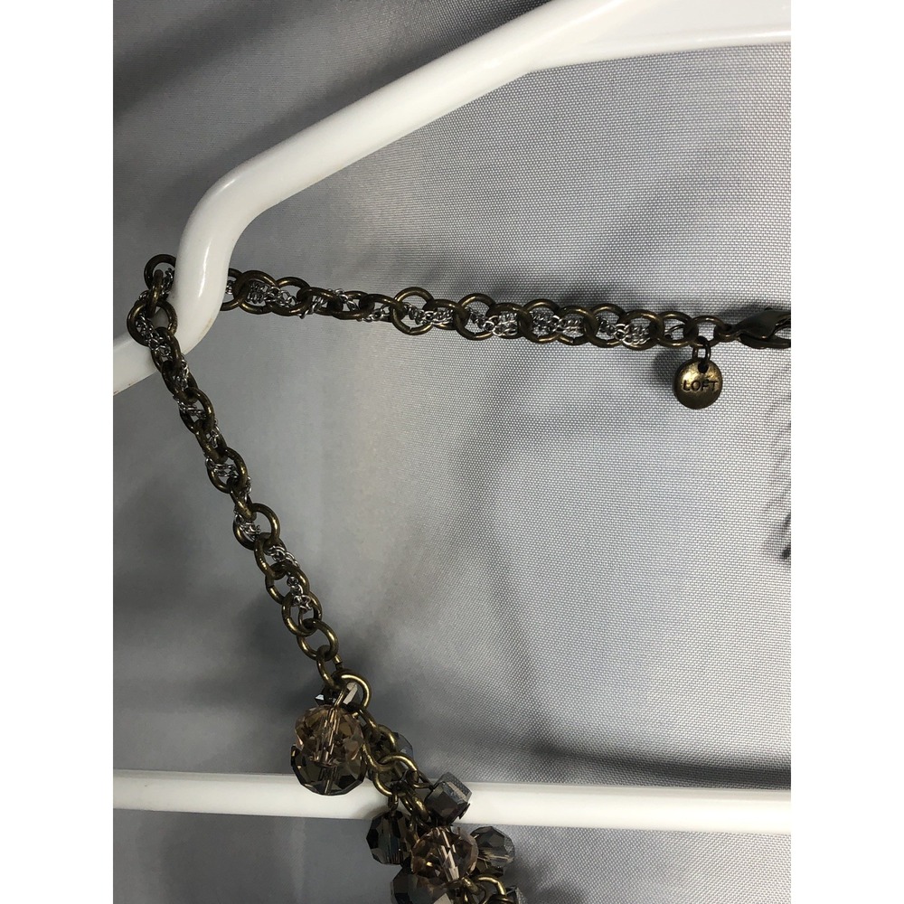 Signed LOFT Smoky Iridescent Necklace 18" Beaded Brass Silver Chain Faceted - Picture 13 of 15